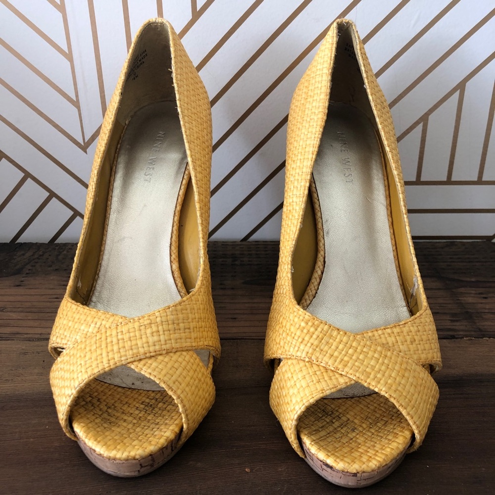 Nine West Yellow Peep Toe Pumps, 7.5